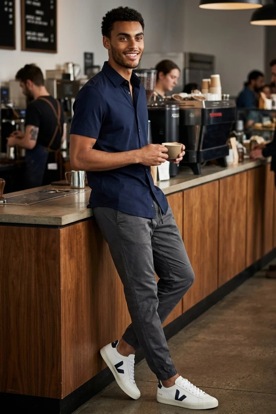 Projek Raw Navy Knit Short Sleeve Shirt/58310